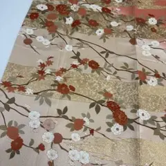作家物 金彩 花柄 紗綾形の地模様 裄65 紋無し 付下げ 正絹 AK-7511