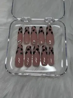 No.2 ブラックレオパード×くすみピンクネイル