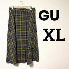 【GU】ロングフレアスカート チェック柄 XLサイズ 大きめ 秋冬