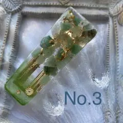 No.3 ヘアクリップ 天然石 グリーン ヘアピン