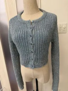 SLY 水色 リブ編み カーディガン FREEサイズ