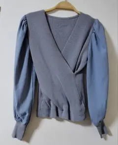 グレイル 袖切り替えカシュクールニットトップス ブルー M