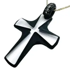 【良品】ネックレス ペンダント クロス クリア ブラック ラインストーンシルバー