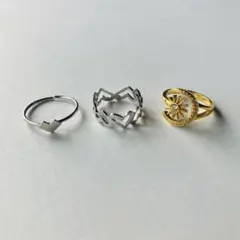 指輪 3点セット オープンリング リング ハート 太陽と月 まとめ売り セット