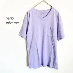 ナノユニバース メンズ Vネック ポケットTシャツ パープル M 綿100のサムネイル