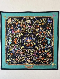 美品 HERMES エルメス カレ90 シルクスカーフ 鳥 ボタニカル ブラック
