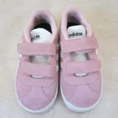アディダス　スエードシューズ　ピンク白　ベルクロ　14㎝　ok2412A