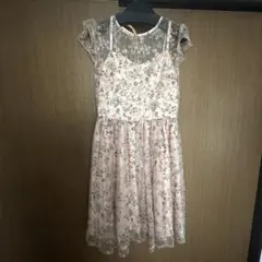 花柄刺繍 レースワンピース ピンク