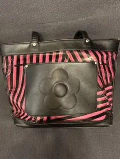 MARY QUANT トートバッグ ピンク ブラック ストライプのサムネイル
