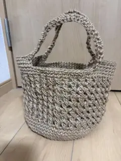 ハンドメイド 麻紐 かごバッグ 手編み ミニトート