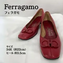良品❤フェラガモ【Ferragamo】ヴァラ ローヒール パンプス 赤 フェラガモ パンプス/ローヒール シューズ レディース ヴァラ