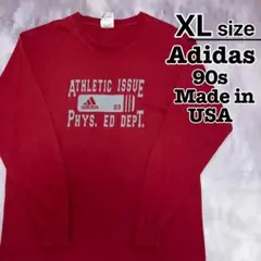 USA製　90s　Adidas　長袖Tシャツ　XL　レッド　赤　プリント　古着