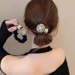 フラワーモチーフ パール付きヘアゴム 単品