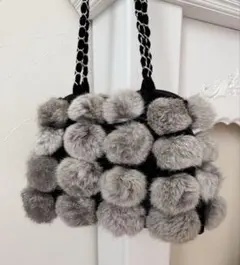 【最終価格】リアルファー 黒 チェーンバッグ 本革底 毛皮専門店購入