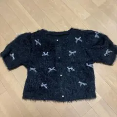 MAJESTIC LEGON シャギーニットカーディガン リボン装飾 ブラックのサムネイル