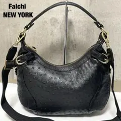 極美品 ファルチニューヨーク ショルダーバッグ 2way オーストリッチ 黒