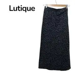 【Lutique 】ヒョウ柄タイトスカート ロング丈　ブラック系L ウエストゴム