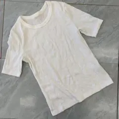 GU Tシャツ 半袖 リブ素材 ストレッチ クルーネック ホワイト Sサイズ