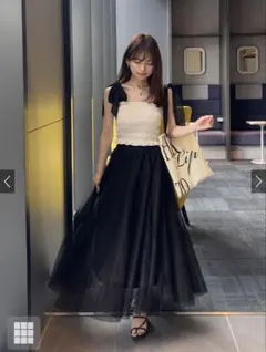 GRL ボリュームロングチュールスカート ブラック 黒 at118