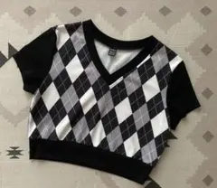 SHEIN アーガイル柄 クロップドニットベスト