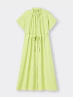 ライムグリーン 半袖シャツワンピース