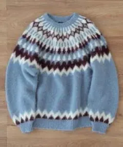 BEAMS ノルディック柄セーター 青