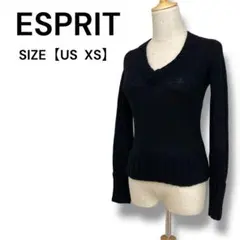 ESPRIT Vネックニットセーター ブラック XS スリムシルエット 長袖