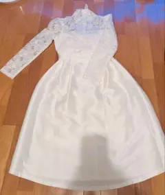 レース長袖 ホワイトワンピース パーティードレス 結婚式 二次会 フォーマル