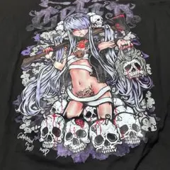 アニメ風スカルプリント 半袖Tシャツ ブラック　サイズS