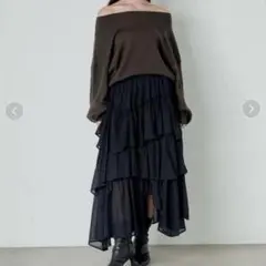 SNIDEL コットンシフォンティアードスカート　ブラック