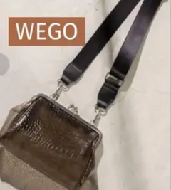WEGO（ウィゴー）型押し がま口 クリアショルダーバッグ クロコ風 ブラウン