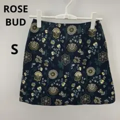 ROSE BUD ローズバッド ジャガード織風 花柄ミニスカート Sサイズ 紺のサムネイル