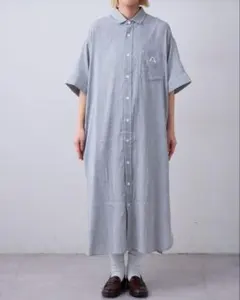 新品】GEVACO ネイビーギンガムチェック長袖シャツワンピース Size38 