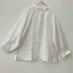 美品 FIL DE FER フィルデフェール ストライプブラウス 白 F シアーのサムネイル