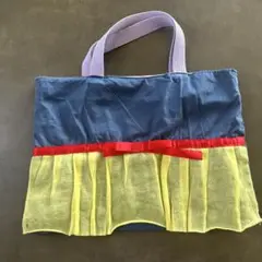 ハンドメイド手提げバッグ 青 黄色　白雪姫バージョン