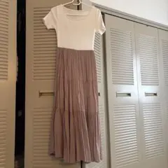 ホワイト/ベージュ ティアードワンピース