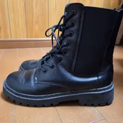 SHEIN　レースアップブーツ　23.5cm サイドゴア　厚底3cm 　ブラック