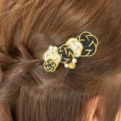 【水引ヘアクリップ】黒×白×ゴールド