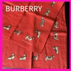 BURBERRY可愛い♡犬柄 ハンカチ赤色ノバチェック