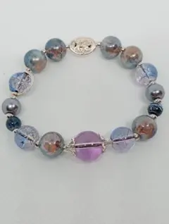 ブルー・パープル系 ビーズブレスレット ハンドメイド