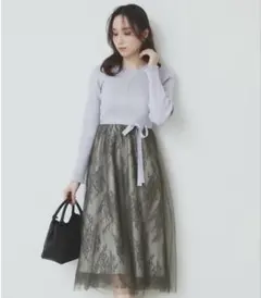 indexチュールレーススカートドッキングワンピース【洗濯機洗い可】Ｍ