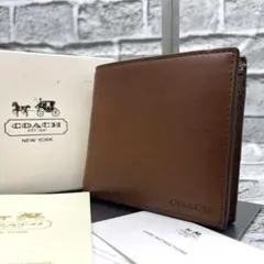付属付き美品✨コーチ 二つ折り財布 コンパクトウォレット レザー 本革 ブラウン