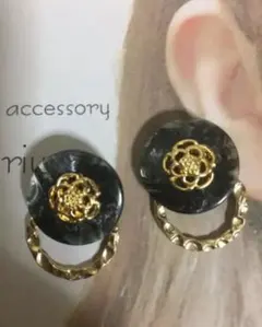 アンティークフラワーボタン×デザインリング❁︎ピアス❁︎ラスト1点