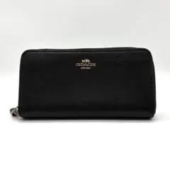 COACH コーチ　長財布 ブラック レザー ラウンドファスナー　ゴールドロゴ