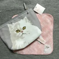 新品 ポール&ジョー 猫 ポーチ & ミニタオル ピンク