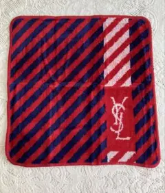 【新品★YSL 】赤と紺のストライプ　タオルハンカチ★イヴ・サンローラン★正規品