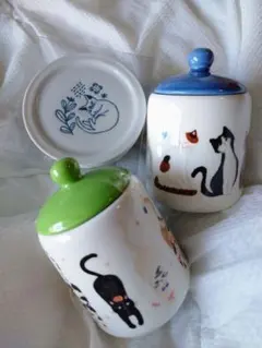 ✨️カルディ❤ネコちゃん柄陶器キャニスター＆キャットキャニスター3個セット♪✨️のサムネイル