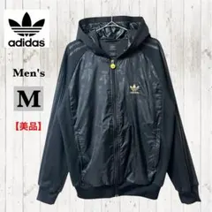 상태좋음 adidas LOGO WW HOODIE 総柄 パーカー M 黒