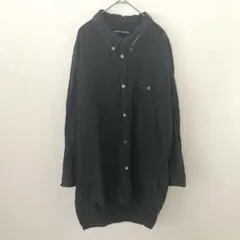 メルシーボークー 襟ロゴ刺繍 ボタンダウンシャツ 黒 1 スミクロ　ロングシャツのサムネイル