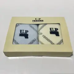 U.P renoma タオルハンカチ 2枚セット 青×黄 ロゴ ギフトボックス